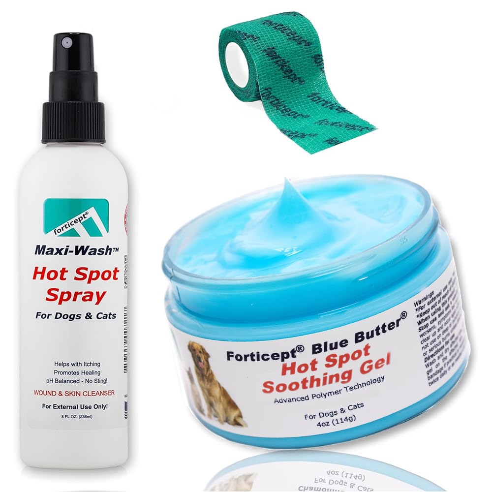 Forticept hot spot spray applied to a dog for soothing care