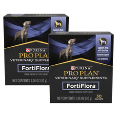 FortiFlora dog probiotic powder packaging showing easy gut health support for dogs