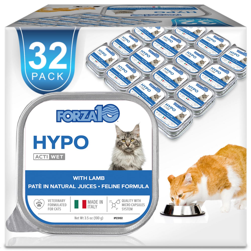 Forza10 lamb-flavor wet cat food can, promotes skin and coat health