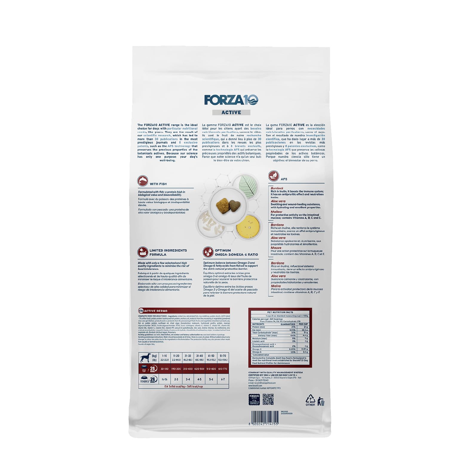 Forza10 Dermo dry dog food bag 8.8-pound size for daily feeding