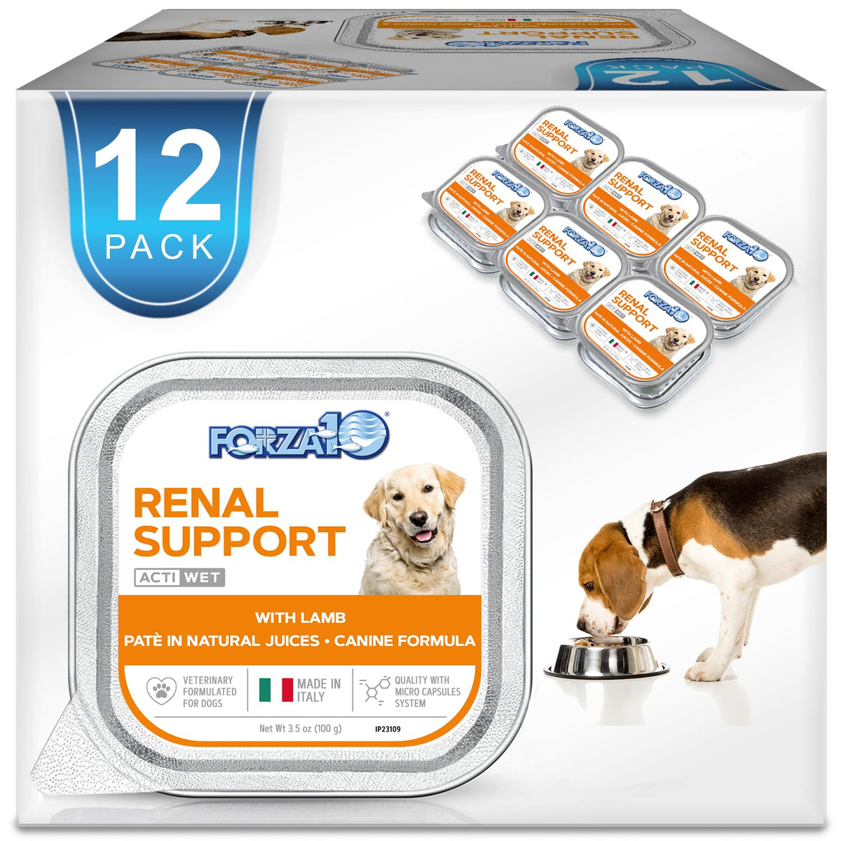 Forza10 kidney-support wet dog food can with lamb flavor designed to support kidney health