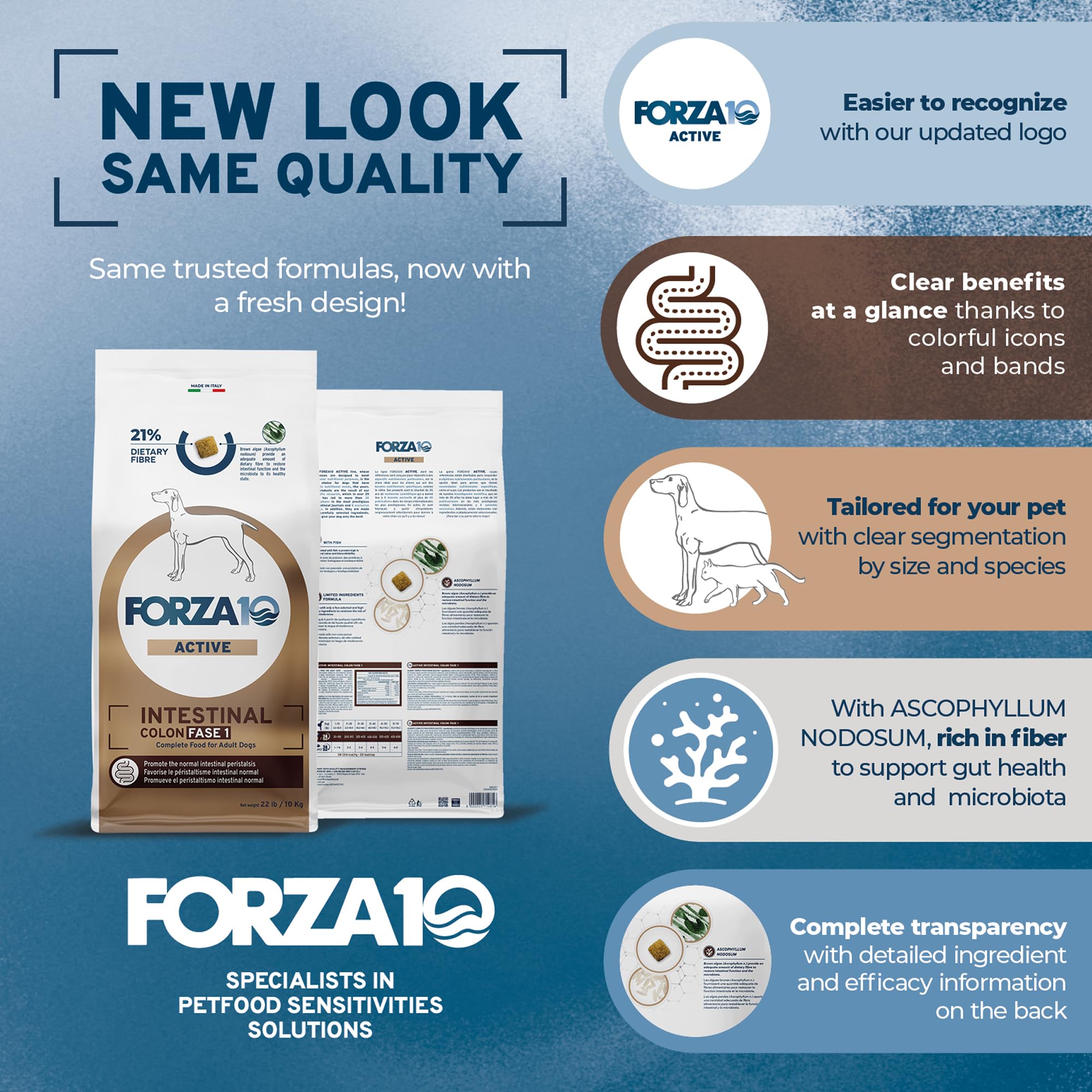 Forza10 omega-rich hydrolyzed-protein supports skin, coat, and nourishment.