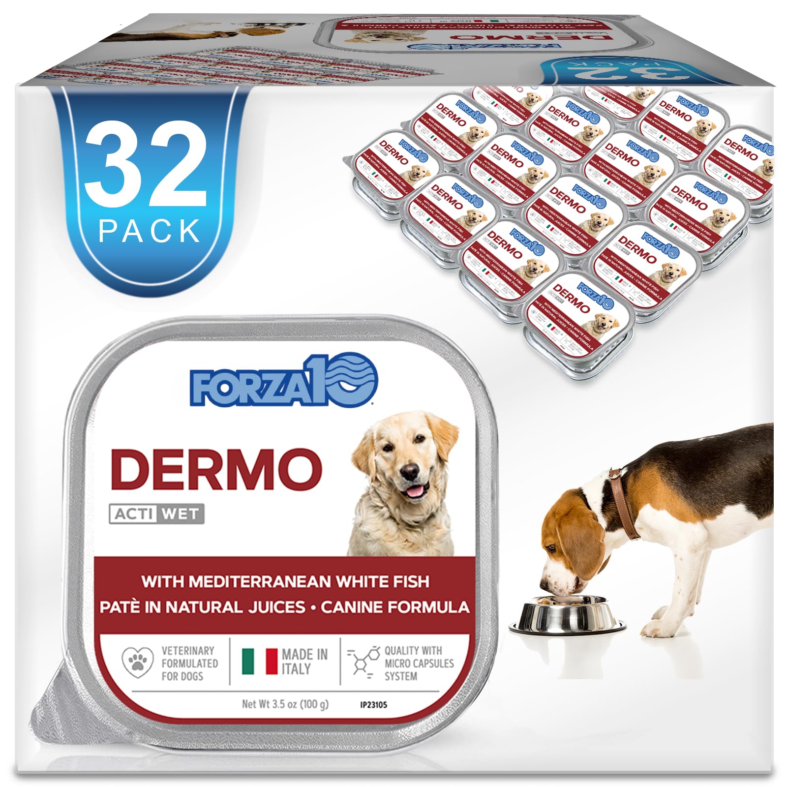 Forza10 wet dog food salmon can showing the product in a savory 3.5 oz can for daily meals.