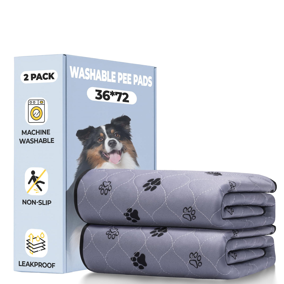 Fostanfly washable dog pee pad 2-pack shows a spacious 36x72 surface for quick cleanup.