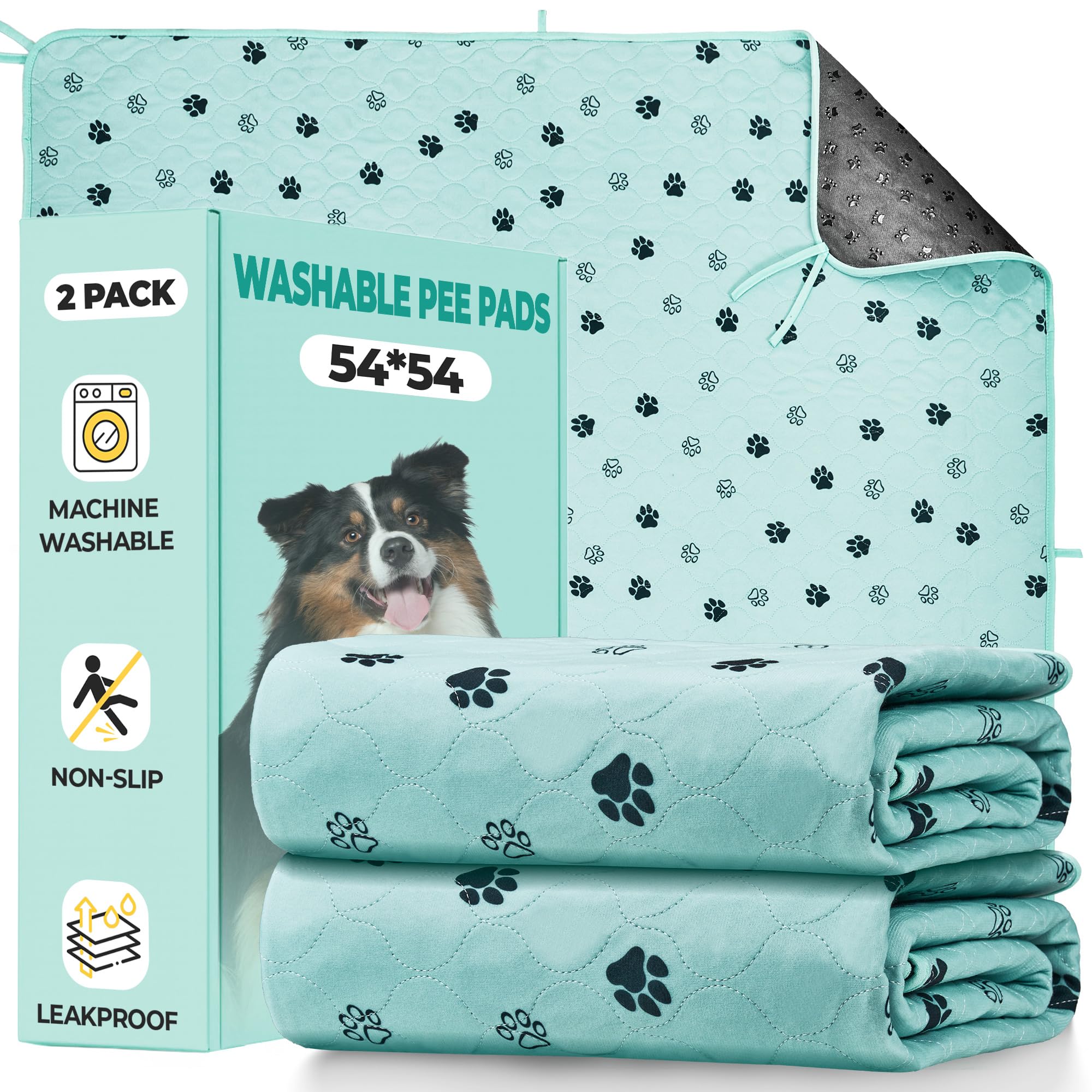 Fostanfly washable pee pad for dogs, 54x54 flat layout, ideal for home potty training.