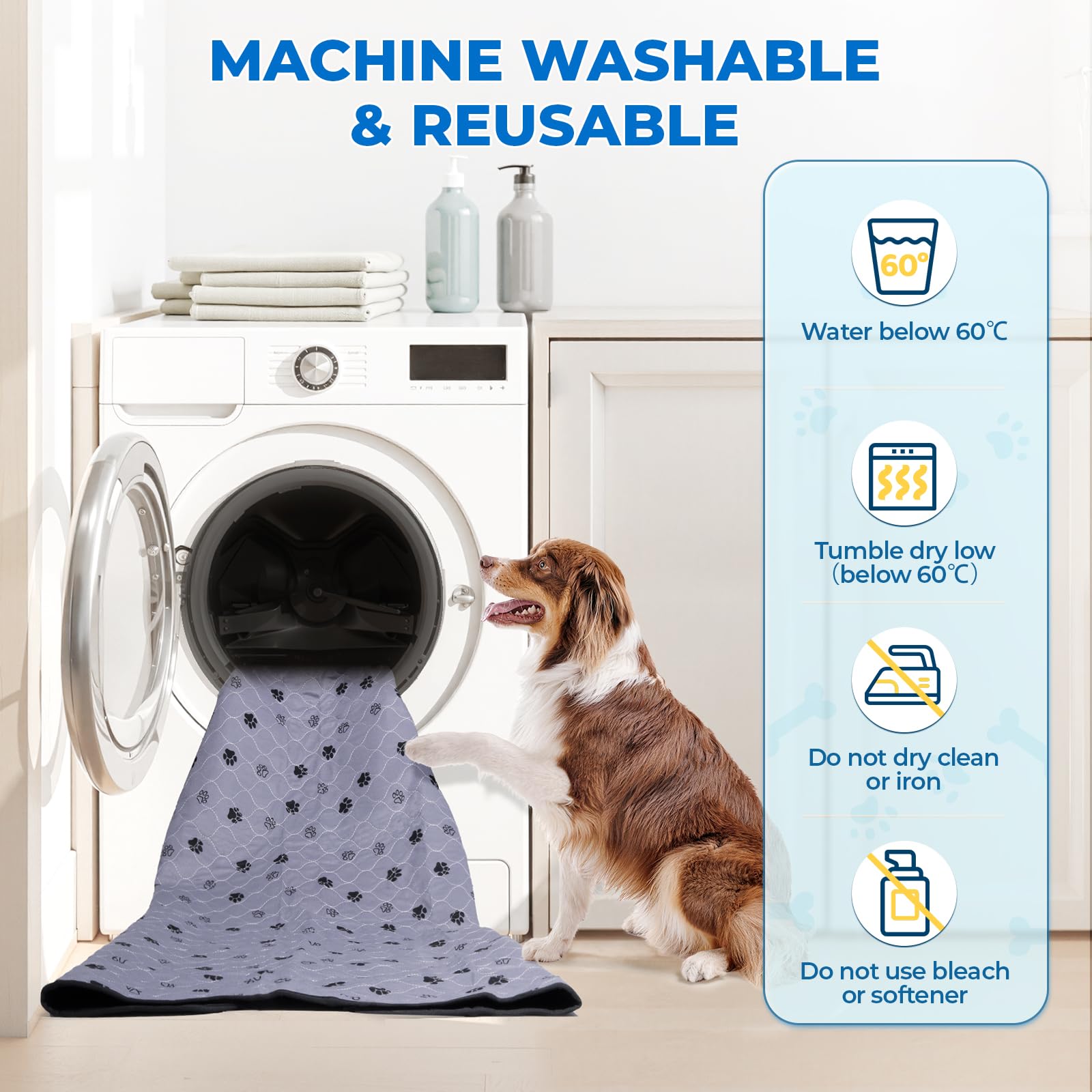 Fostanfly waterproof leak-proof pee pad protects floors and furniture from spills.