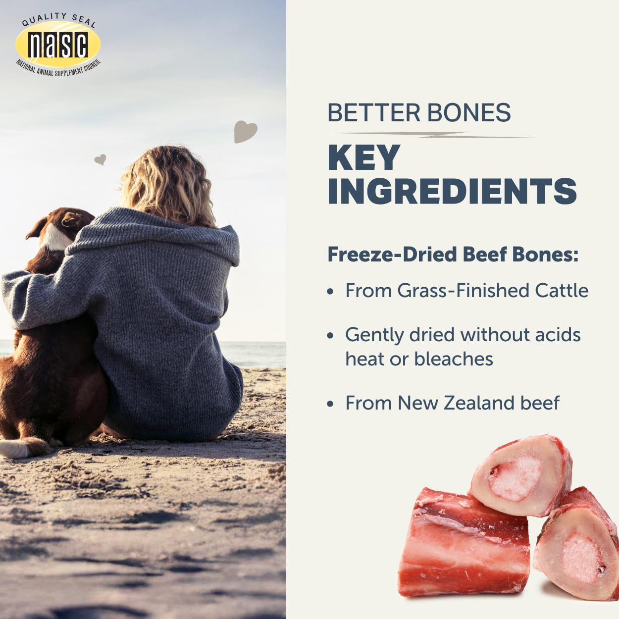 Dog enjoys Better Bones added to meals during a calm eating moment.