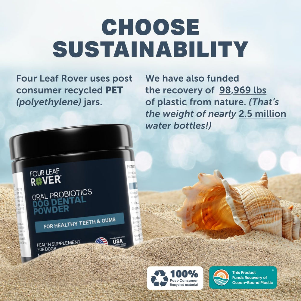 FOUR LEAF ROVER Dental Powder for Dogs clean ingredients with no fillers.