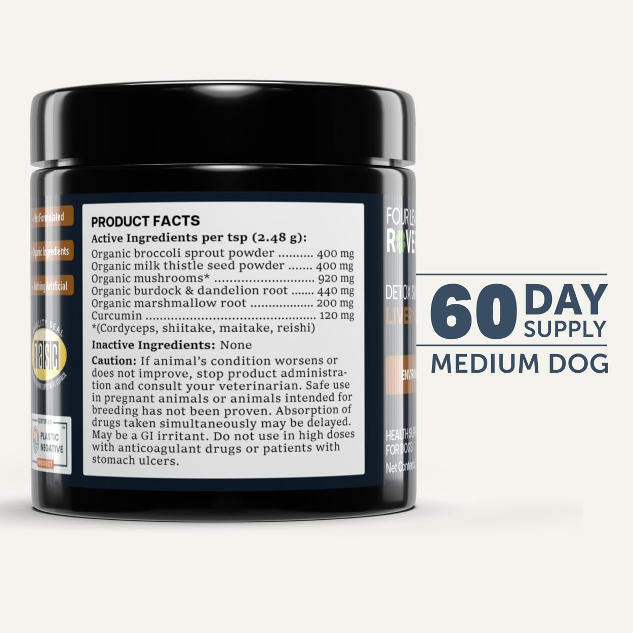 Four Leaf Rover detox-support visuals suggest routine wellness for pets