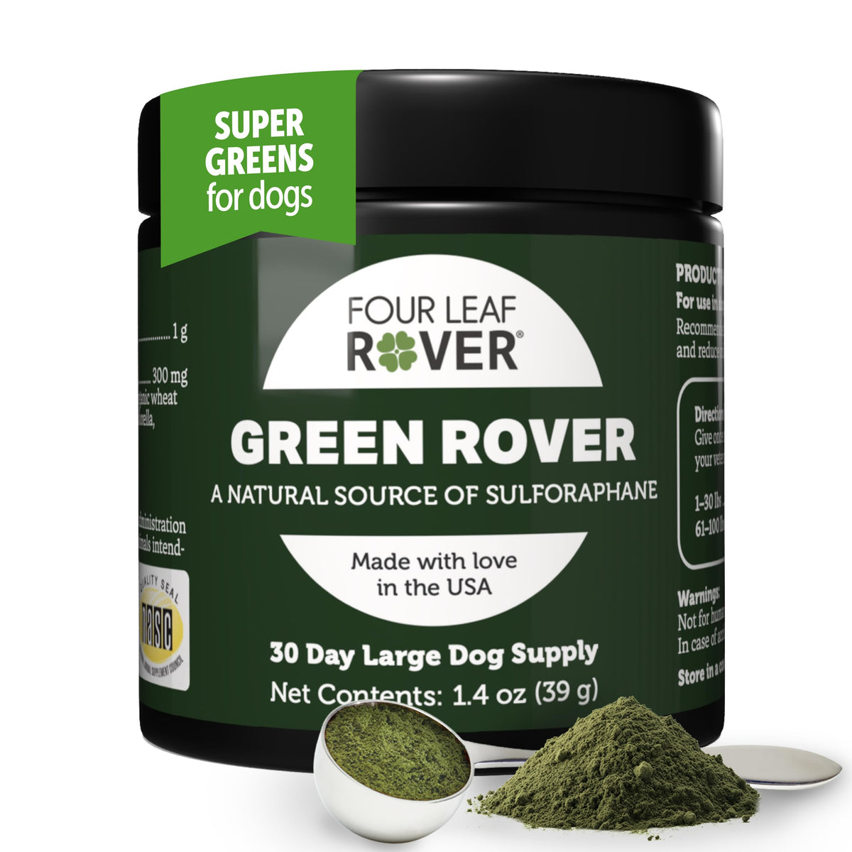 Four Leaf Rover Green Rover bottle ready for serving, supports natural immune defenses.