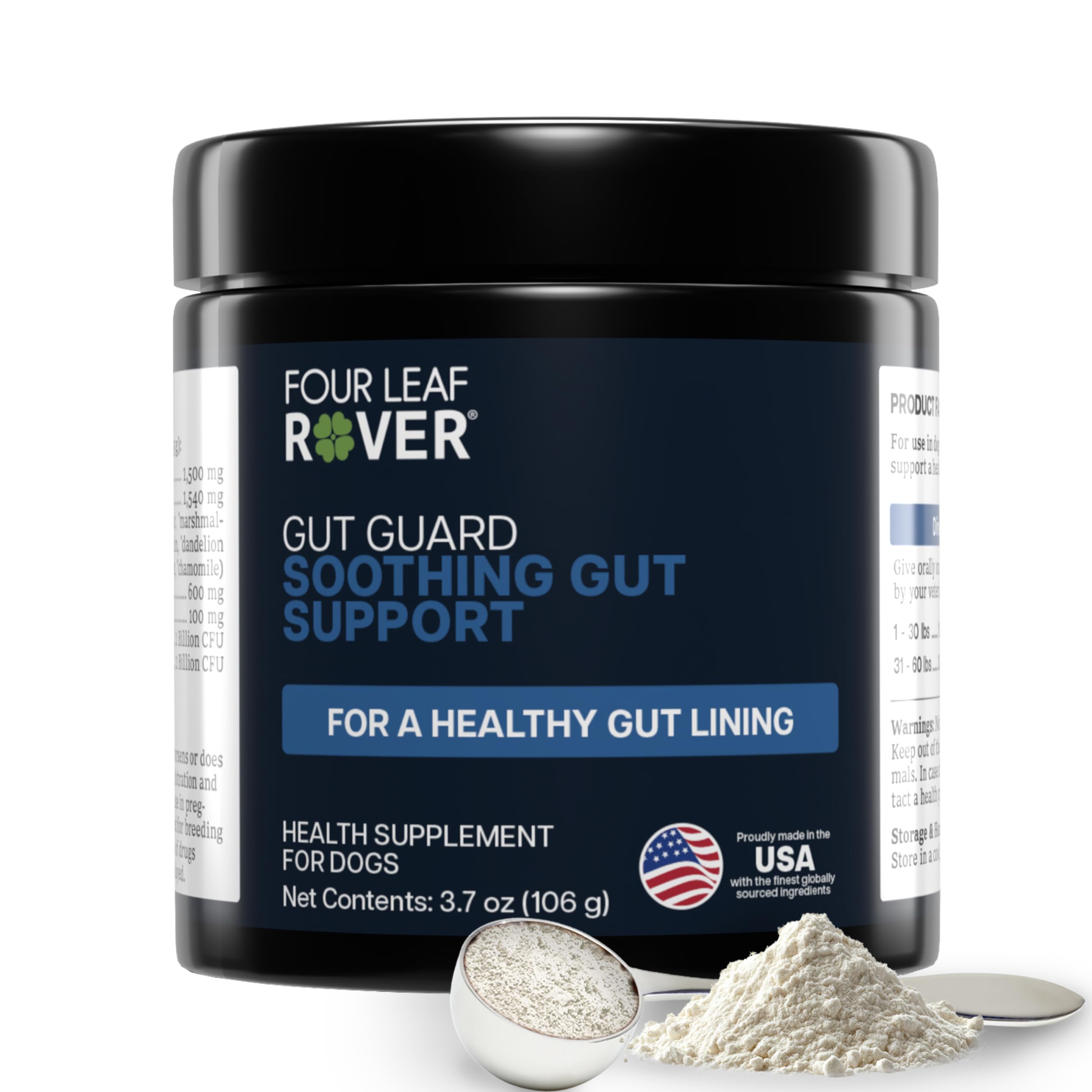 Four Leaf Rover Gut Guard bottle front view supporting canine gut health