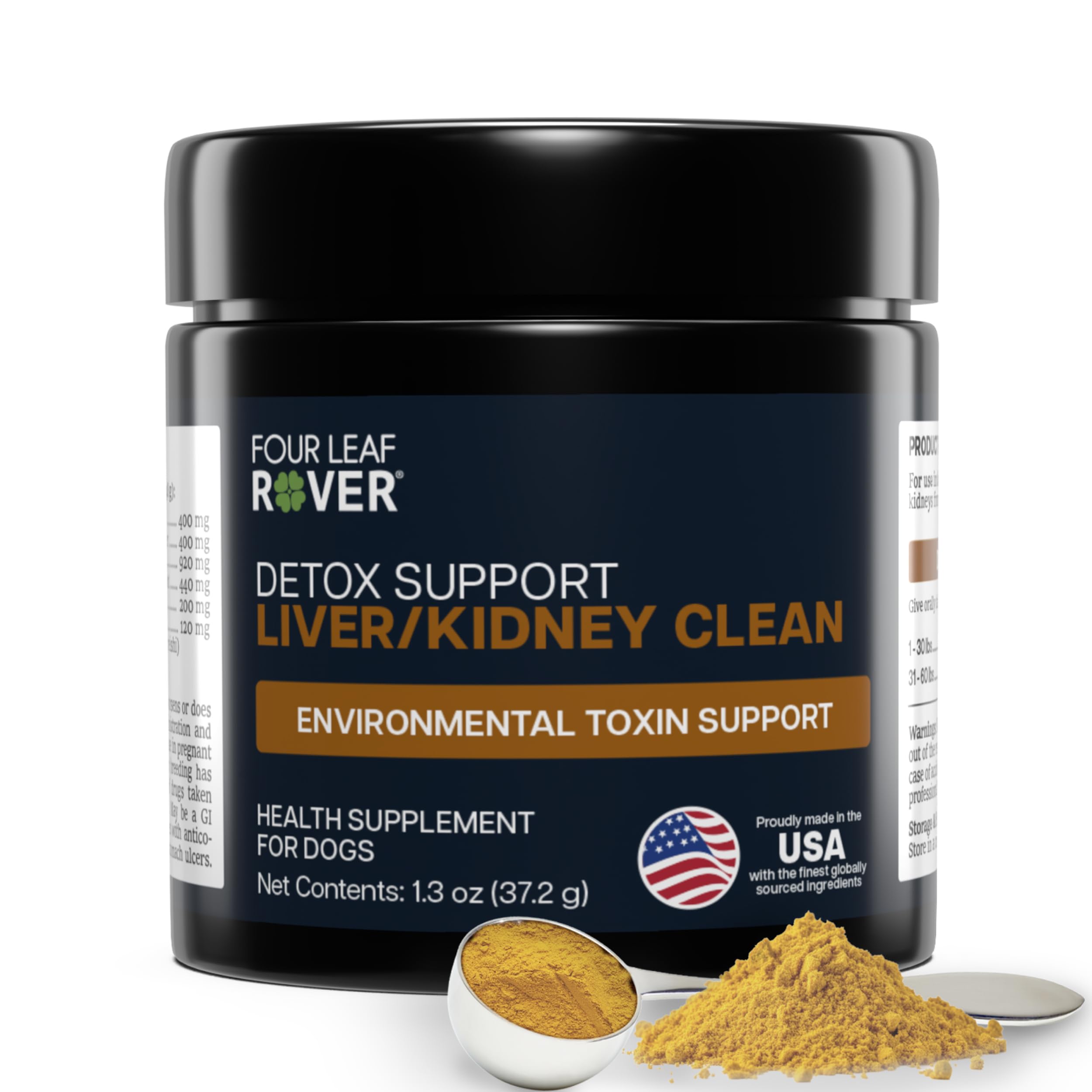 Four Leaf Rover liver-kidney-clean bottle front supports easy detox for dogs