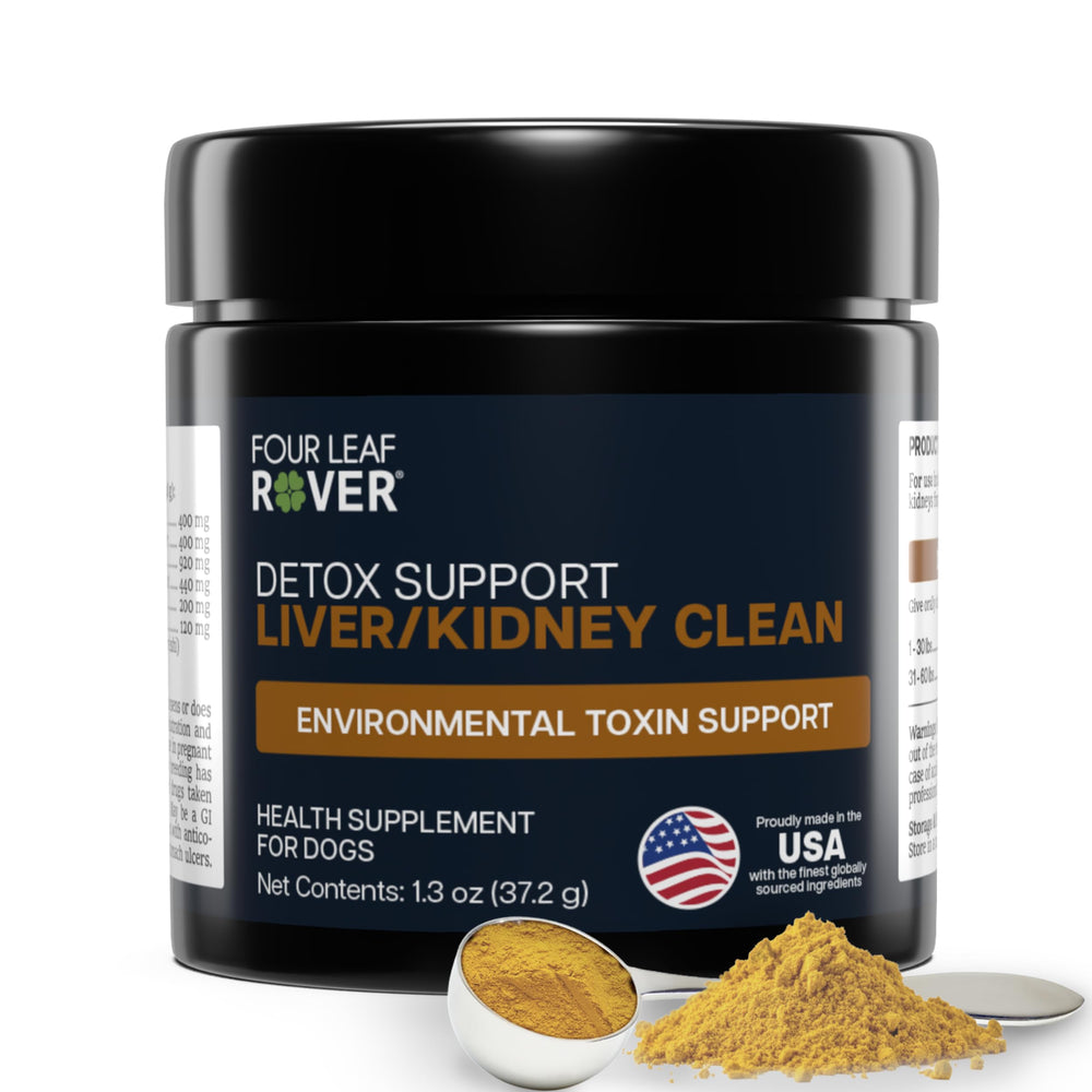 Four Leaf Rover liver-kidney-clean bottle front supports easy detox for dogs