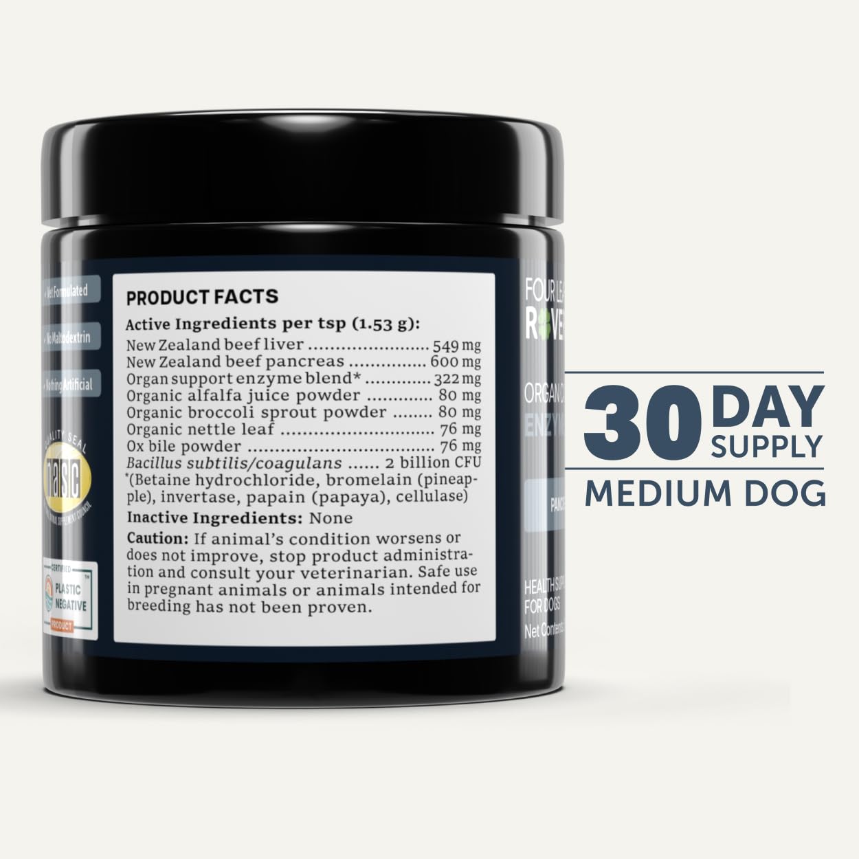 Senior dog benefiting from Four Leaf Rover digestive health support