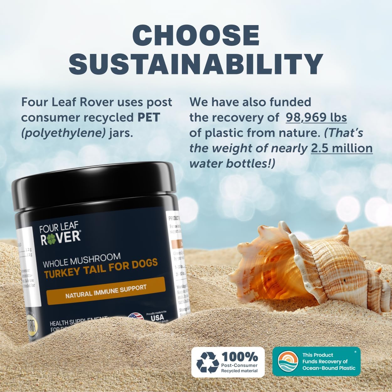 Whole mushroom pieces in recyclable pouch for Four Leaf Rover