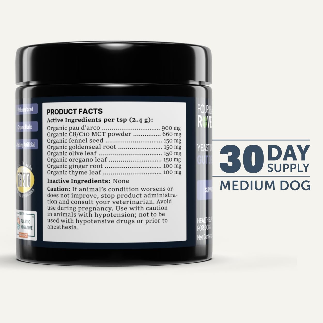 Four Leaf Rover Yeast Guard herbal blend close-up for wellness.