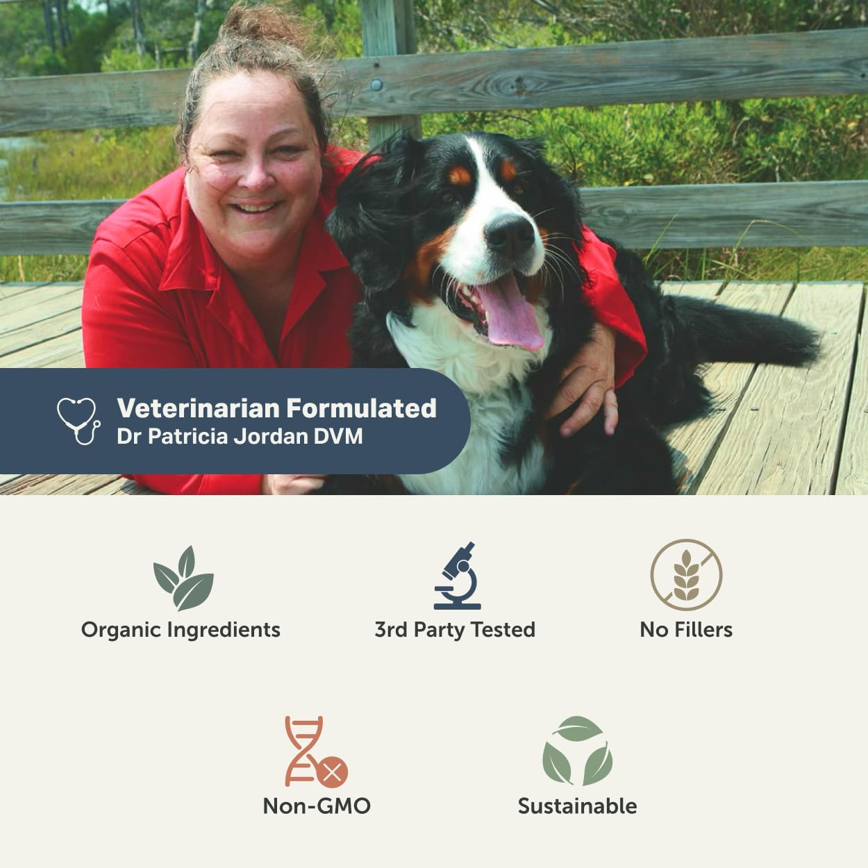 Four Leaf Rover Yeast Guard owner applying supplement for an easy routine.