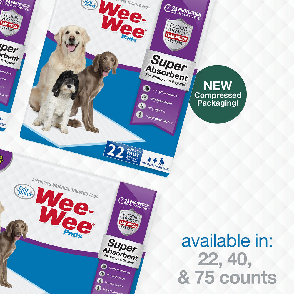 Four Paws Wee-Wee 40-count pack, stacked view, convenient for busy households.