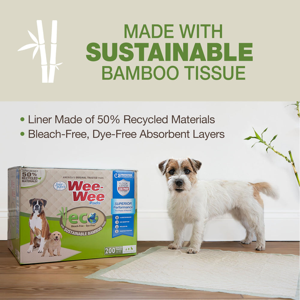 Leak-proof liner in Four Paws Wee-Wee pad contains moisture with recycled content.