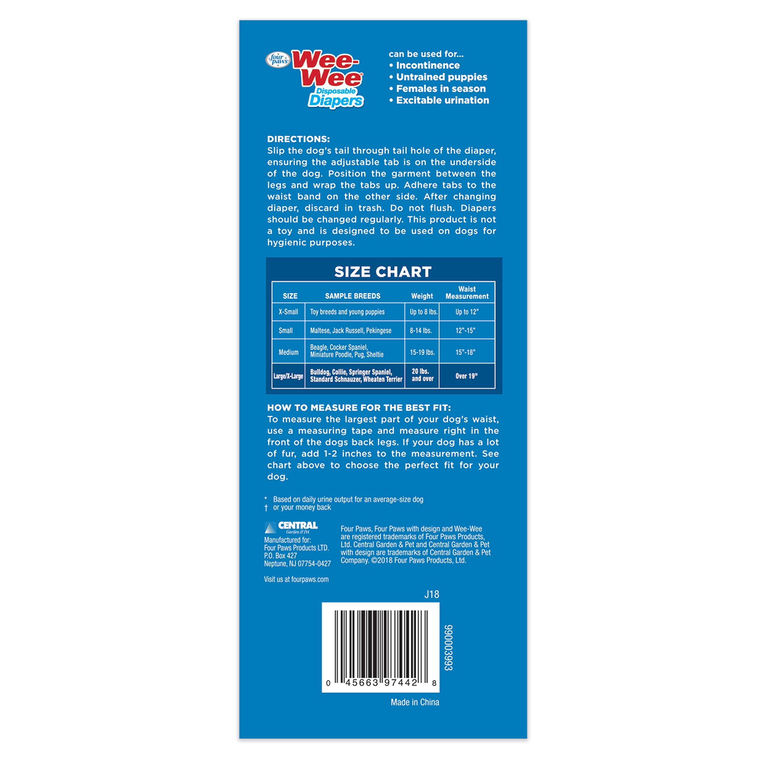 Four Paws Wee-Wee 36-count pack provides bulk convenience.