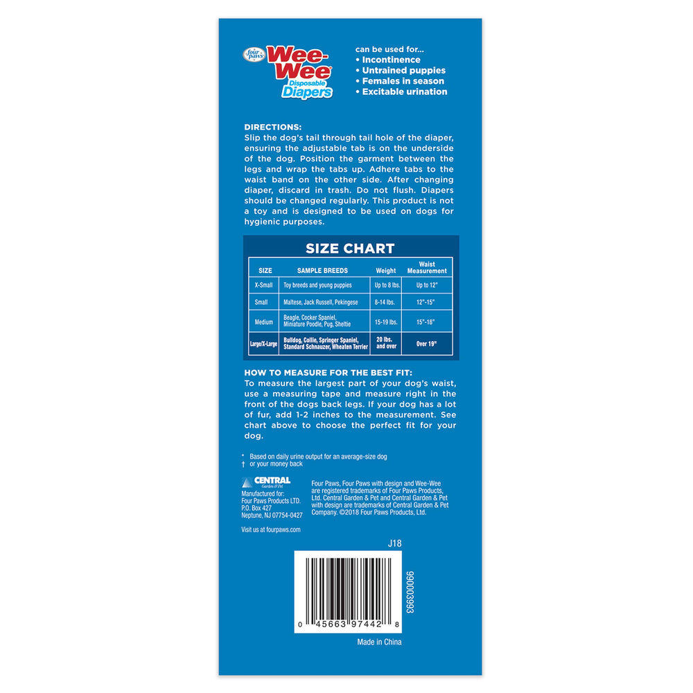 Four Paws Wee-Wee 36-count pack provides bulk convenience.