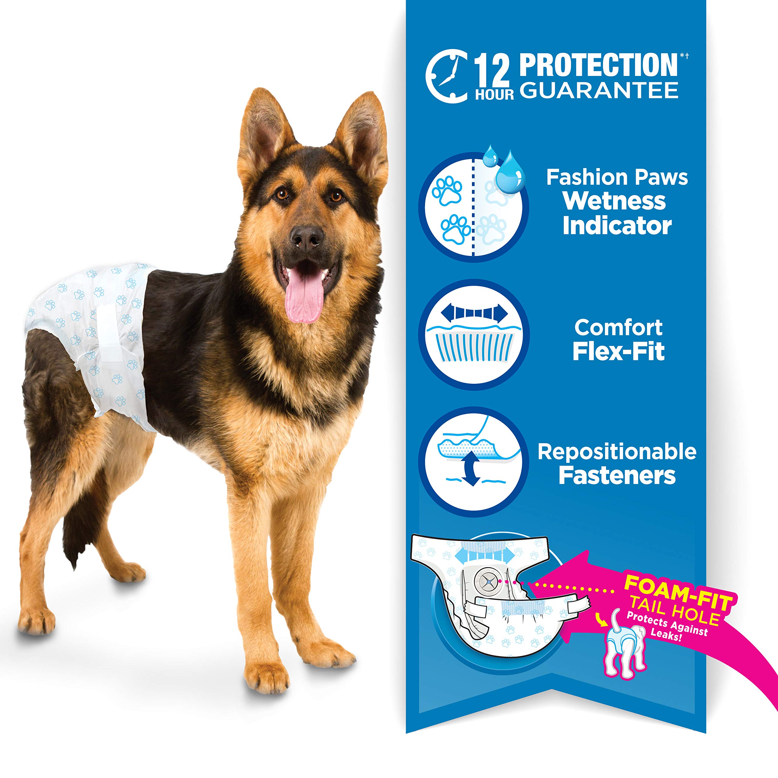 Four Paws Wee-Wee diaper with repositionable fasteners for snug, tear-free adjustments.