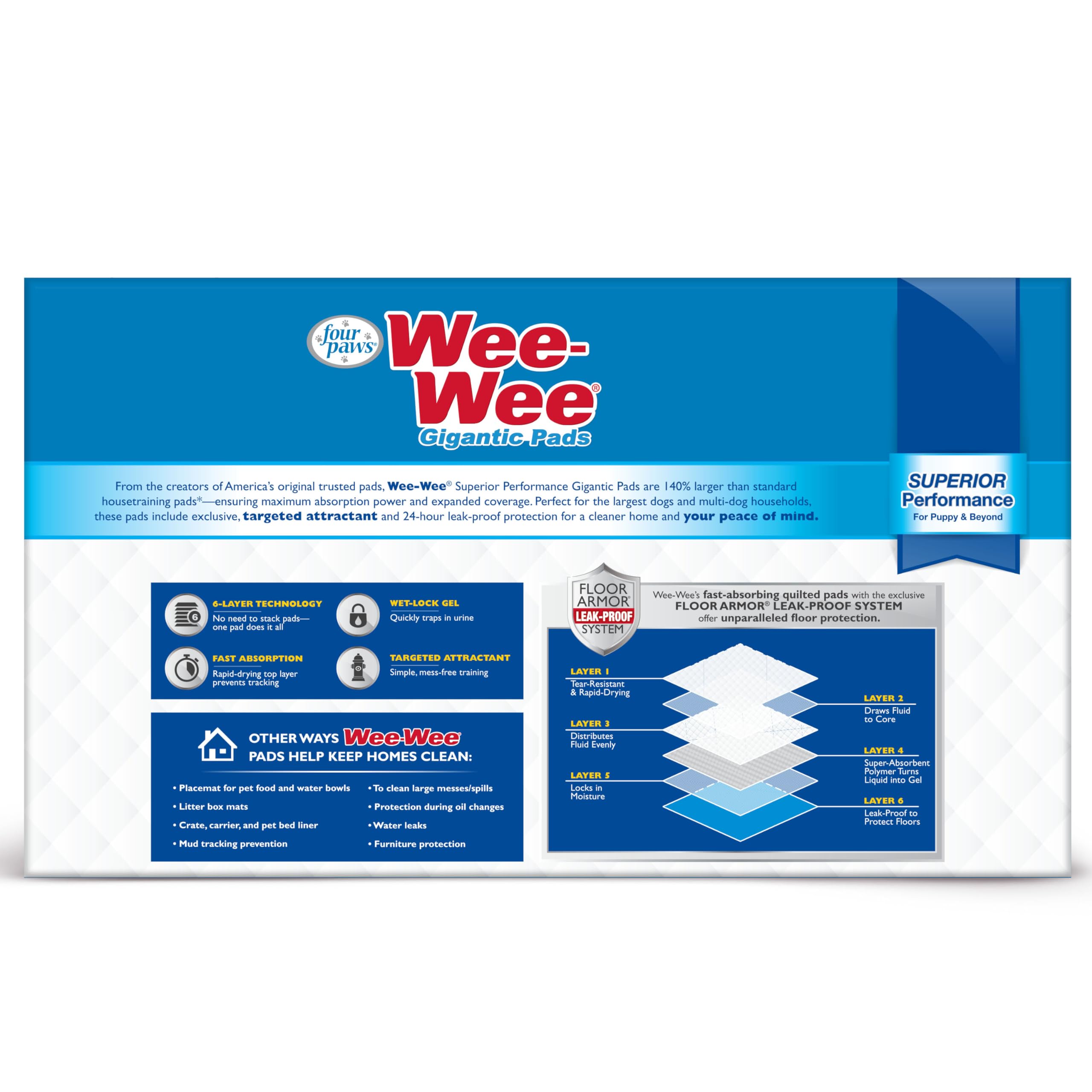 Four Paws Wee-Wee giant pad absorbent core close-up showing rapid-dry surface