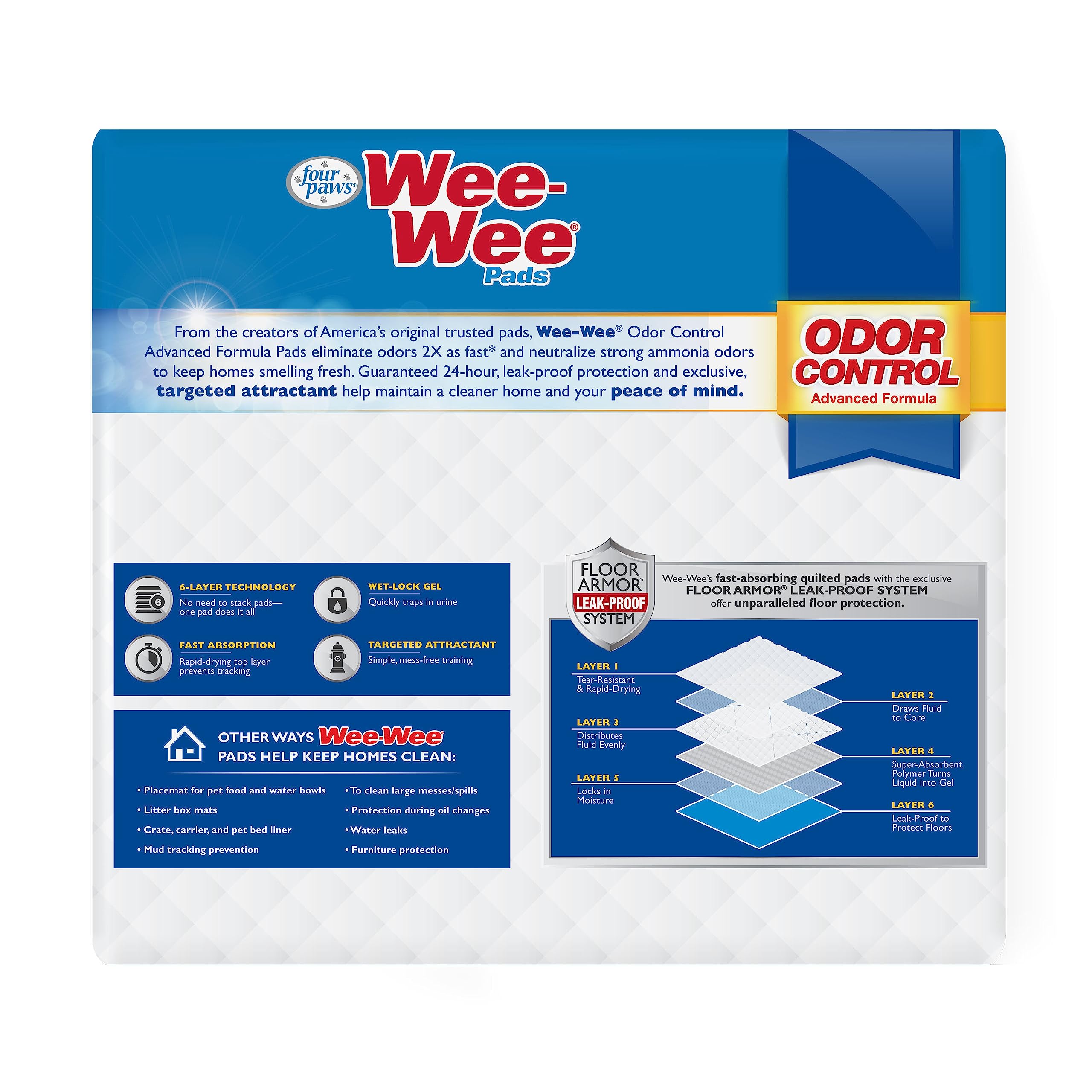 Four Paws Wee-Wee pads suitable for dogs of all sizes.