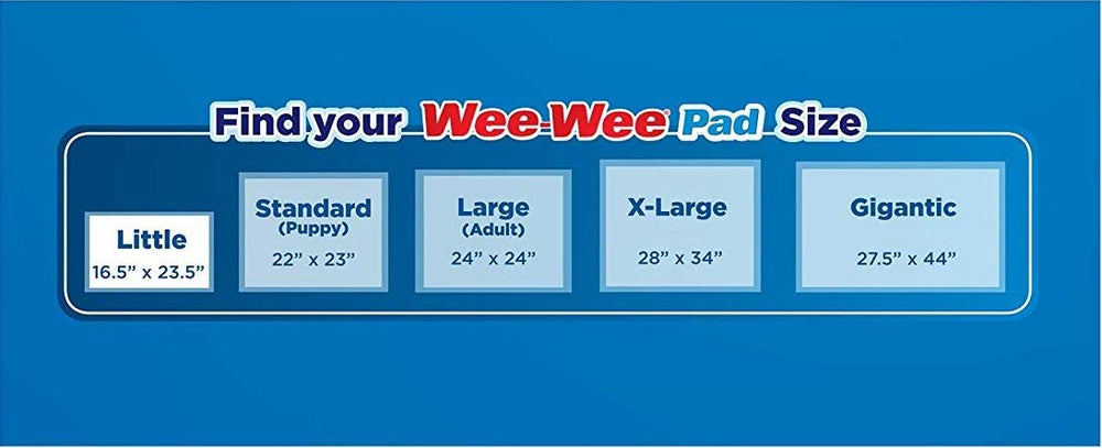 Dimensions 27.5 x 44 inches on Four Paws Wee-Wee Pads for large dogs