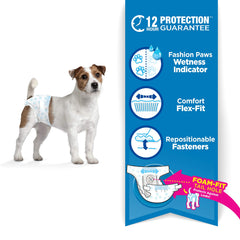 Repositionable fasteners on Four Paws Wee-Wee create a customizable, tear-free fit