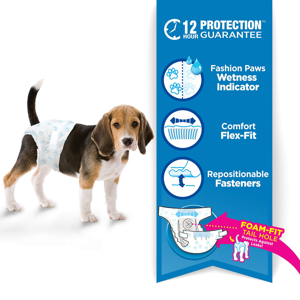 Four Paws Wee-Wee diaper showing repositionable fasteners for a customizable, snug fit.
