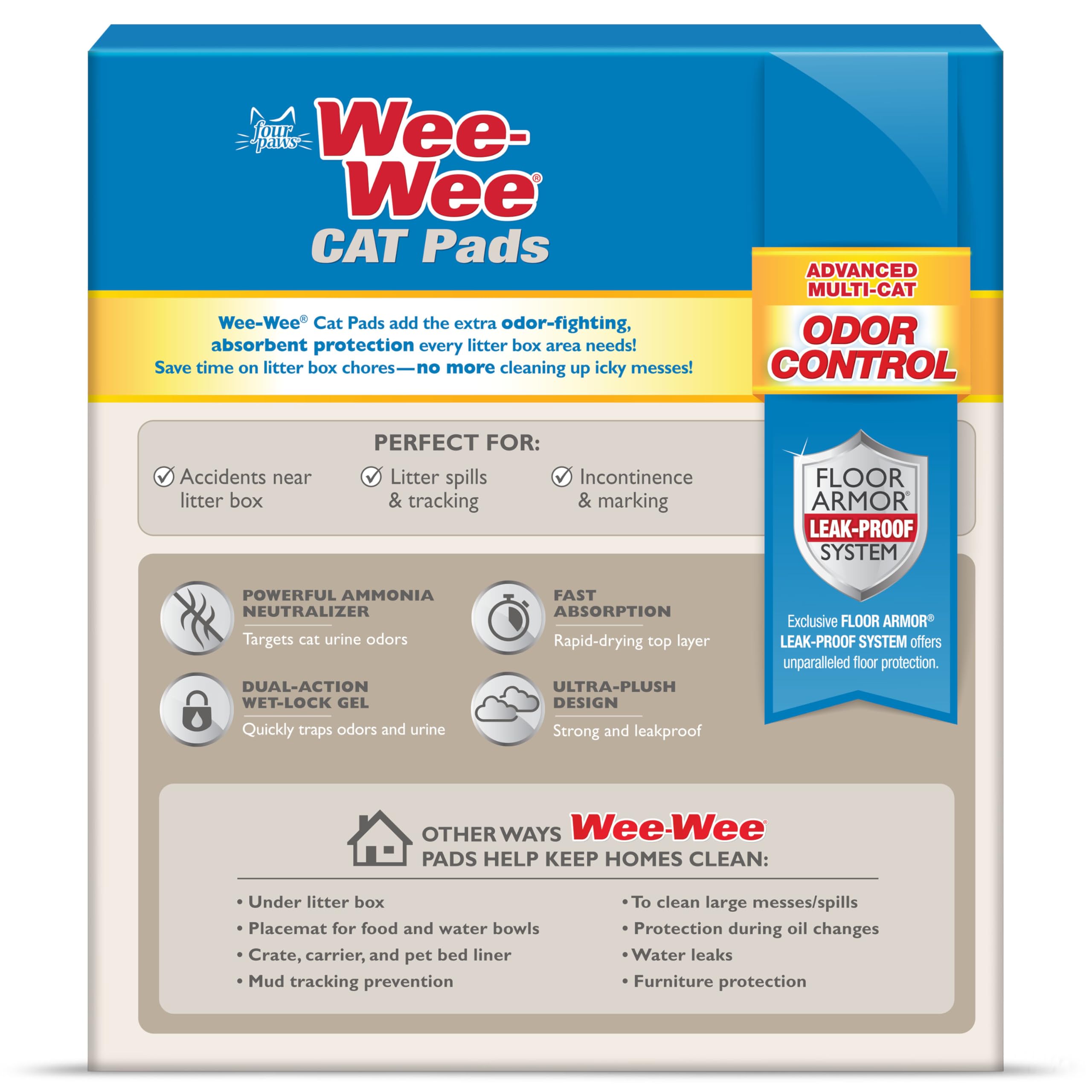 Four Paws Wee-Wee Pad anti-tracking design helps keep floors clean.