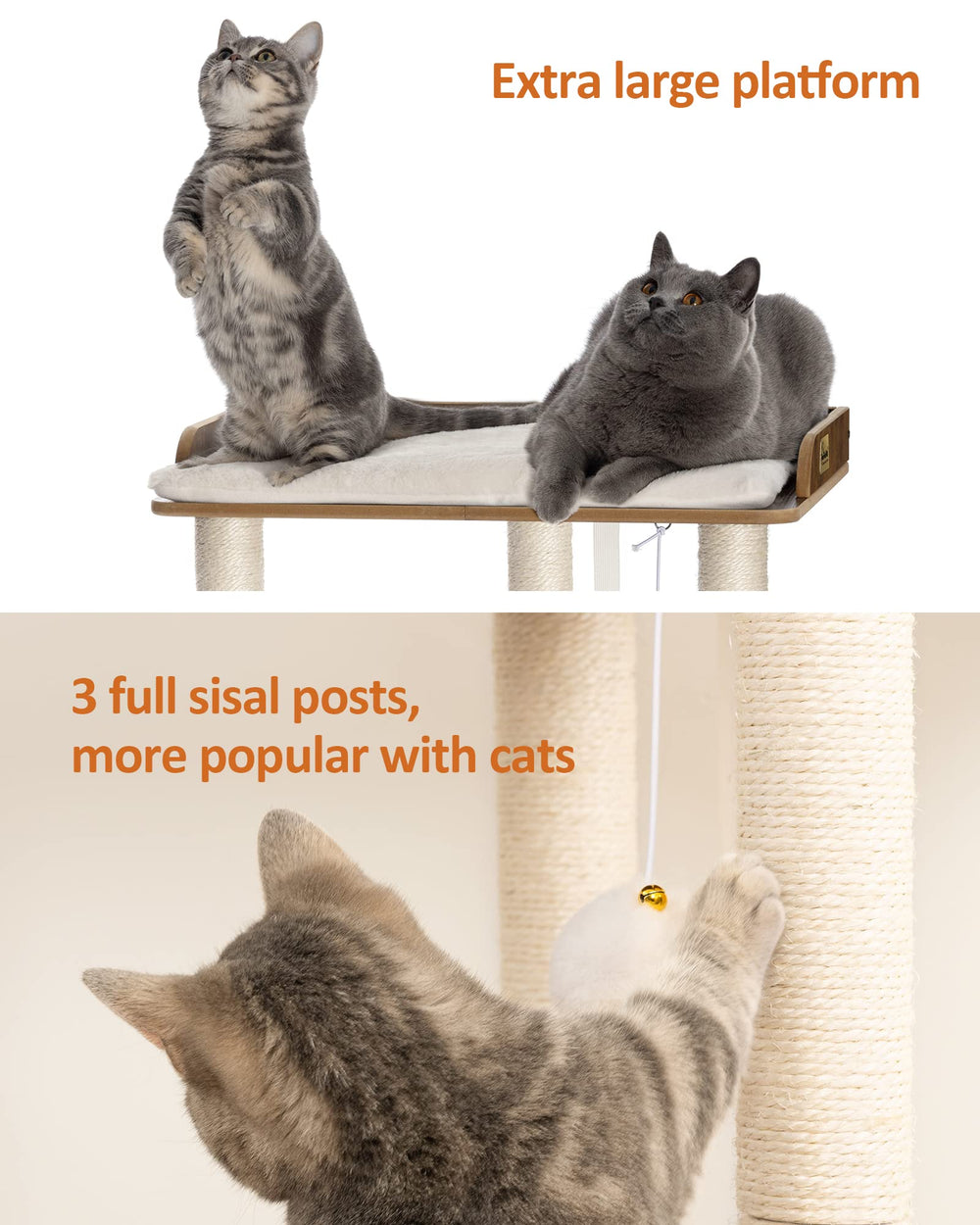 FourFurPets 26.7in cat tree base anti-tip ensures stable placement on floors
