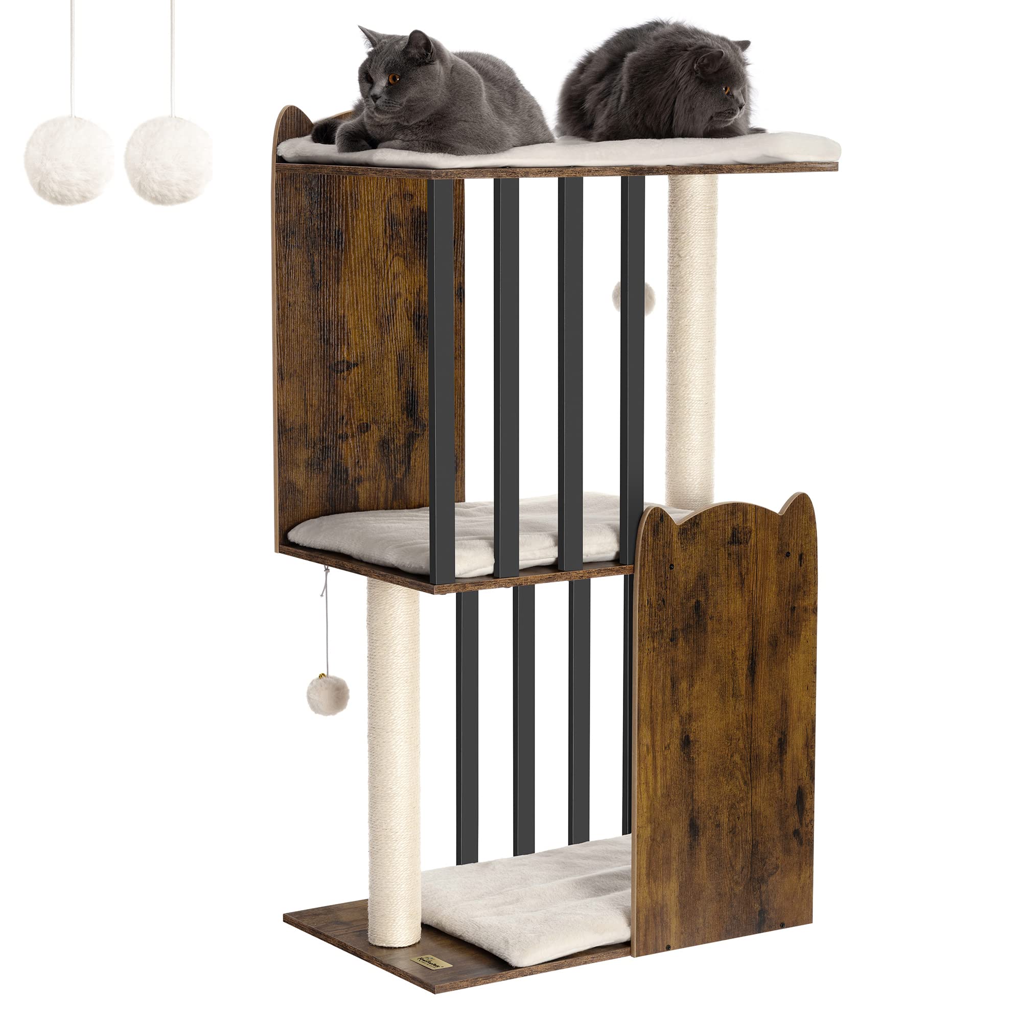 FourFurPets 43.8in cat tree with three-tier side view supports climbing and lounging