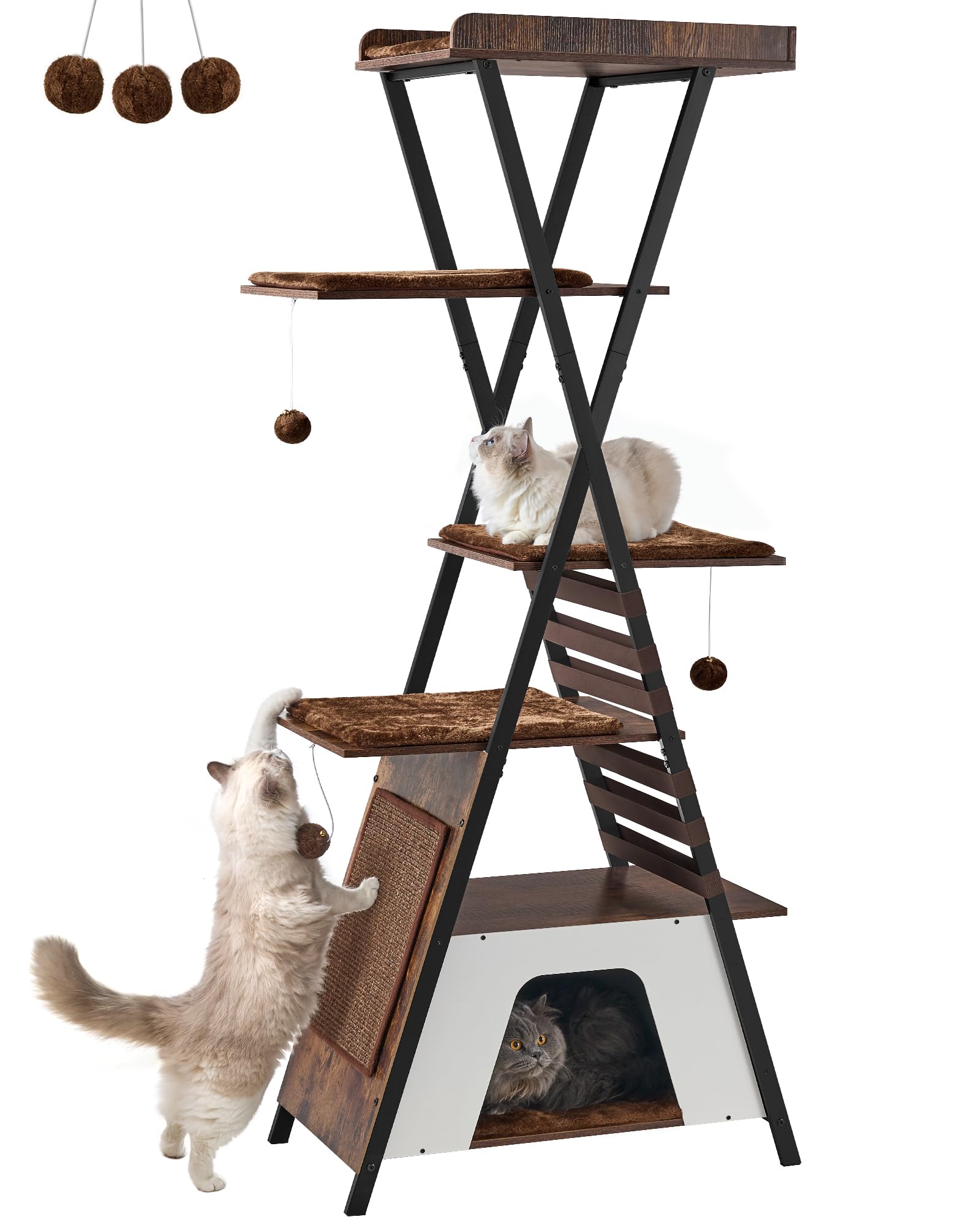 FourFurPets 72.4-inch cat tower top perch provides a lofty resting spot for multiple cats.