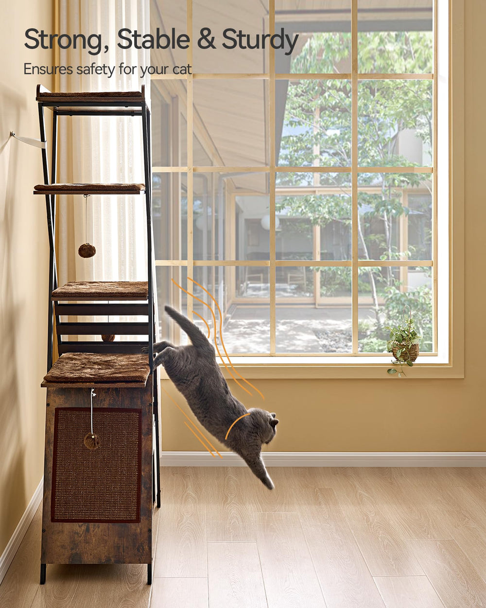 FourFurPets cat tower with caves offers dark, quiet retreats for rest.