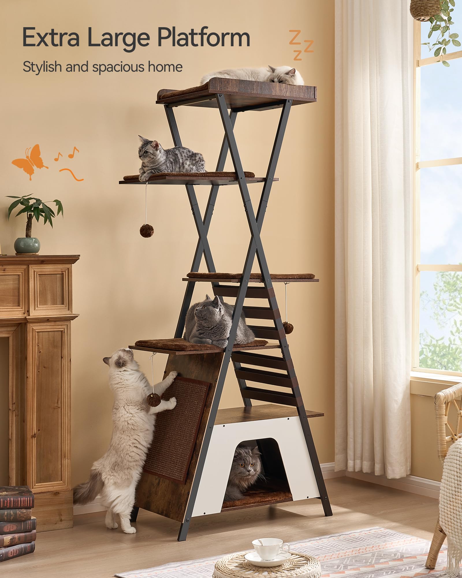 FourFurPets cat tower private apartments give cats cozy private space for naps.