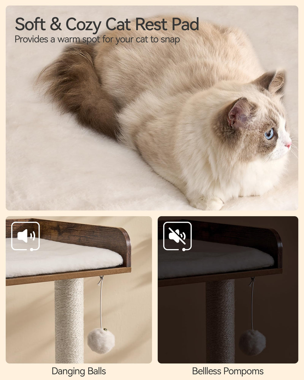 FourFurPets greige wood veneer cat tree fits modern home decor.