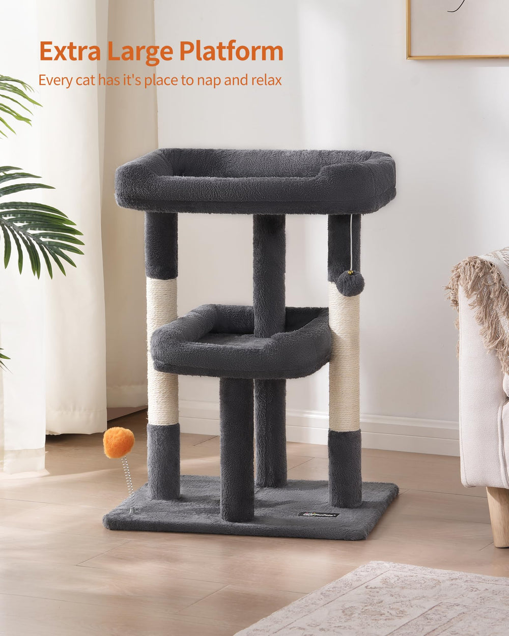 FourFurPets large base with anti-tip kit enhances stability for adventurous felines.