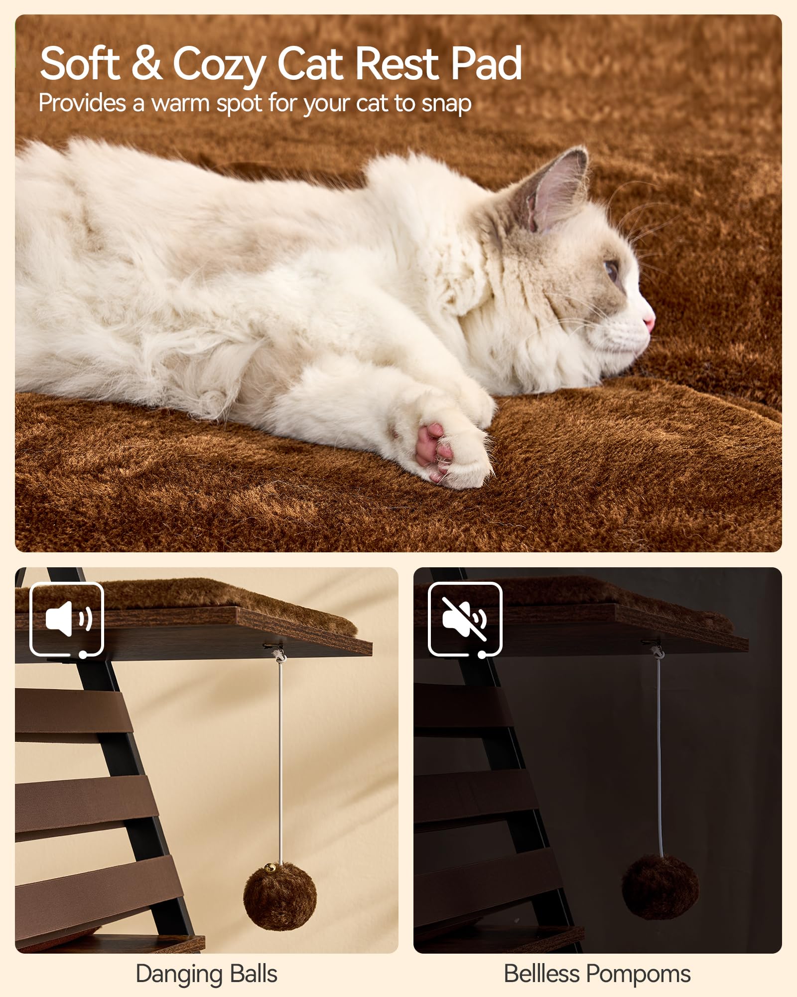 FourFurPets cat tree removable pads simplify cleaning and maintenance.