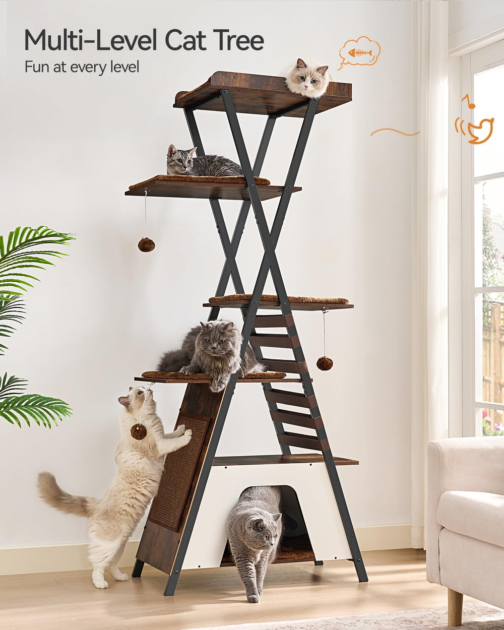 FourFurPets cat tree scratching boards encourage playful clawing and protect furniture.