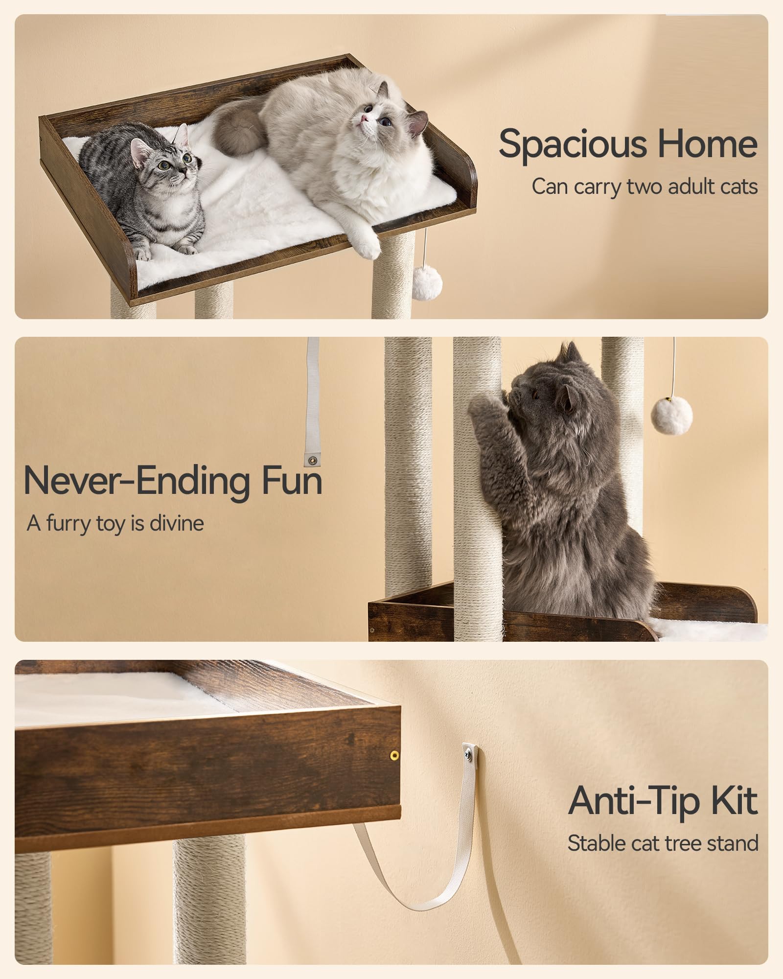 FourFurPets wide-base anti-slip base keeps cats stable during climbs.