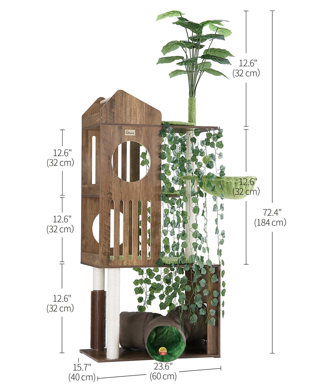 FourFurPets large cat tree features a massage brush for gentle grooming sessions.