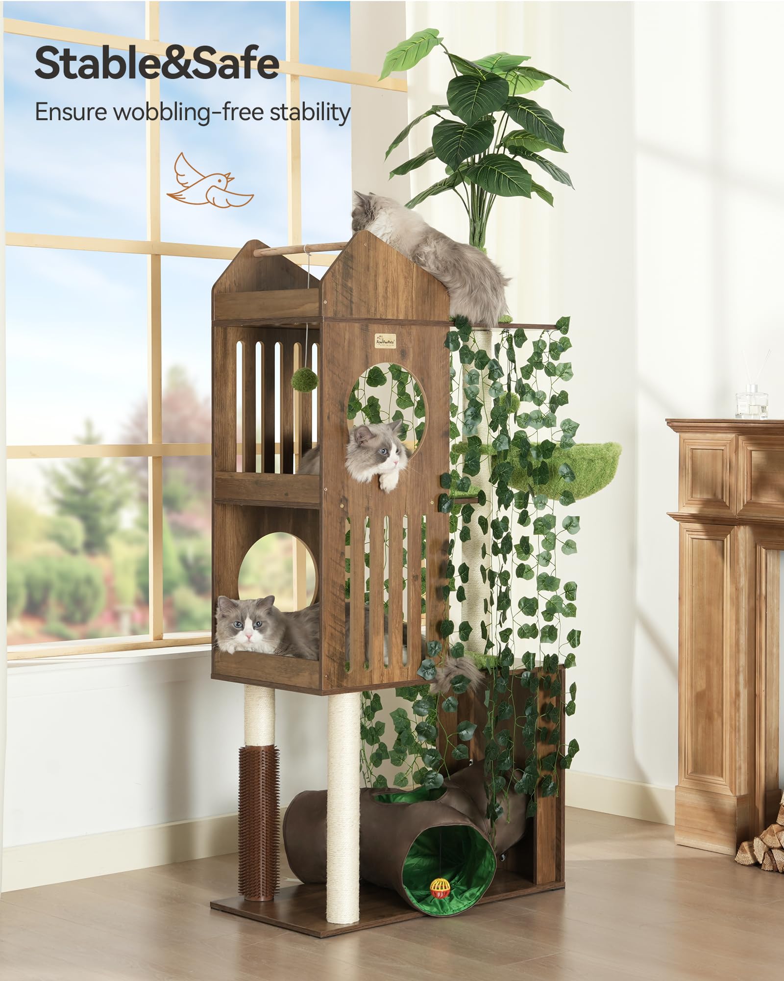 FourFurPets large cat tree includes a sisal post for scratching and scent marking.