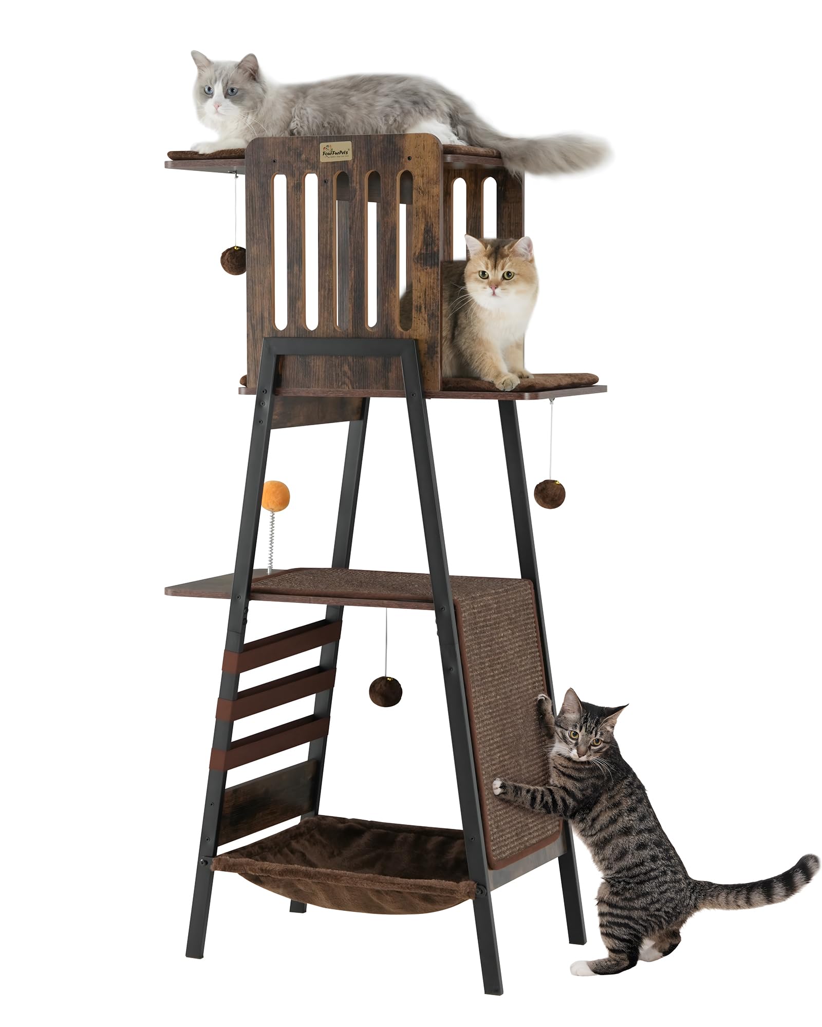 FourFurPets Modern Cat Tree 58-inch height perch for large cats.