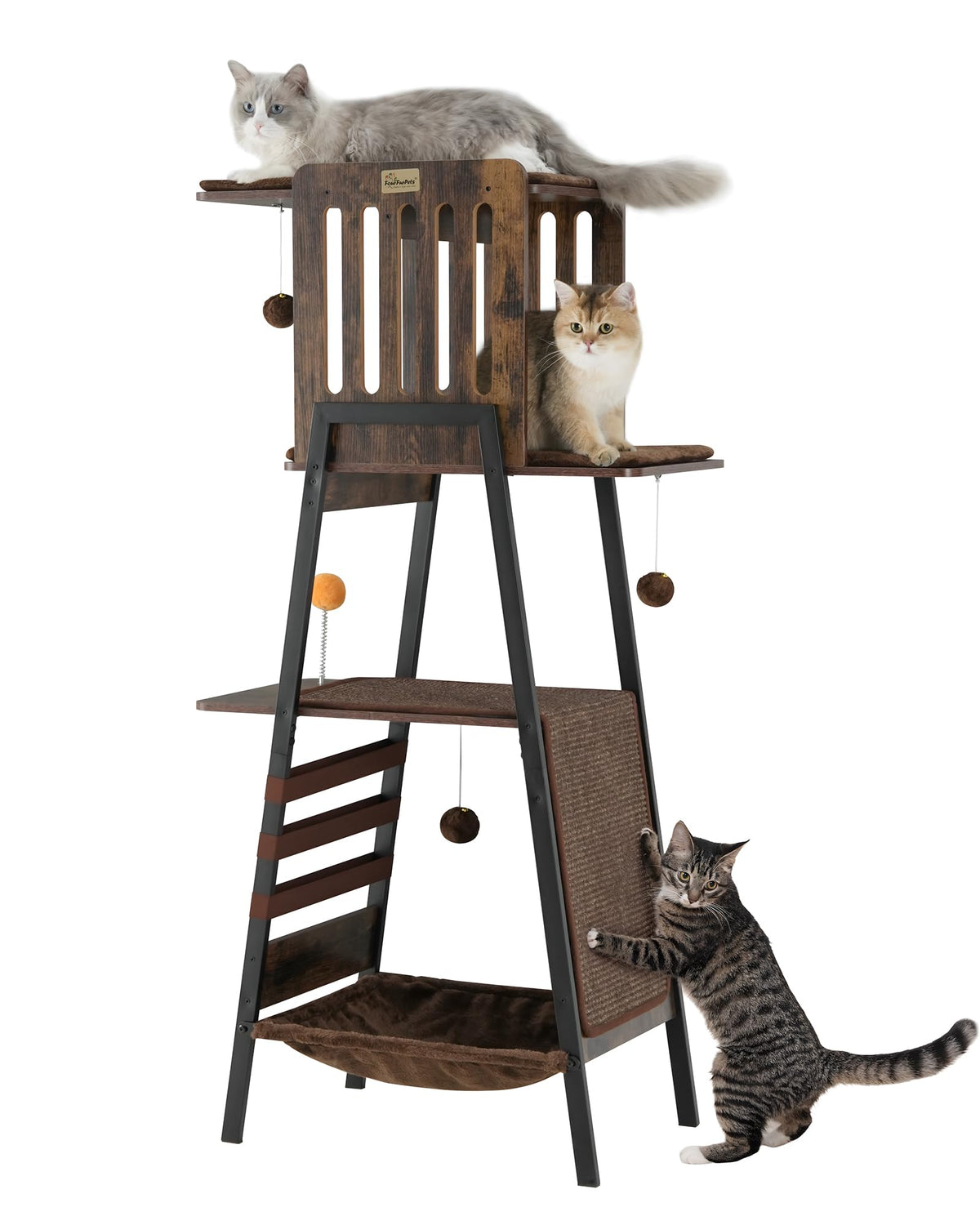 FourFurPets Modern Cat Tree 58-inch height perch for large cats.