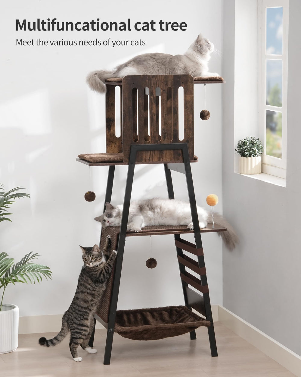 FourFurPets cat tree hammock and removable pads offer easy comfort and cleaning.