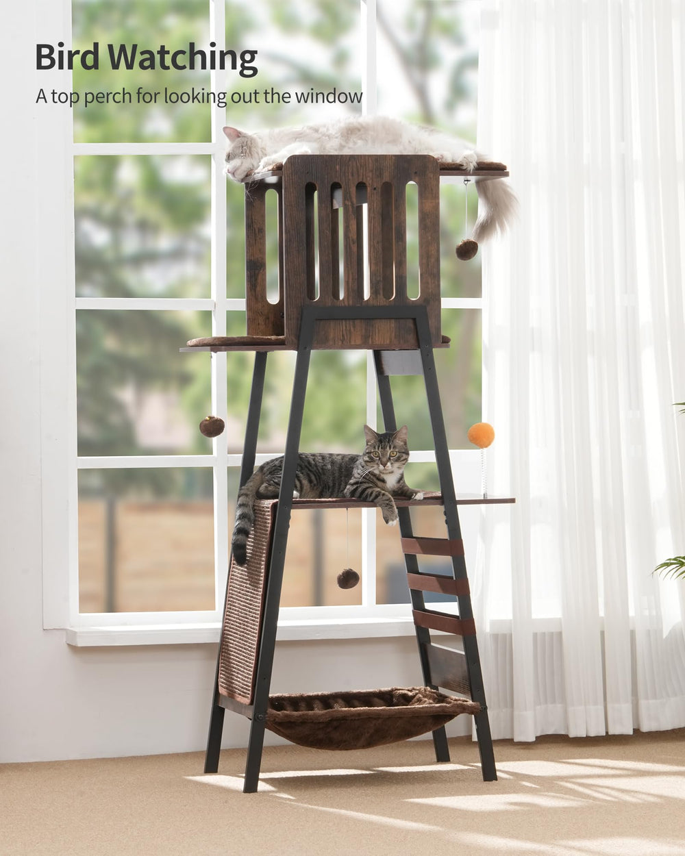 FourFurPets cat tree with oversized sisal scratching mat promotes claw care.
