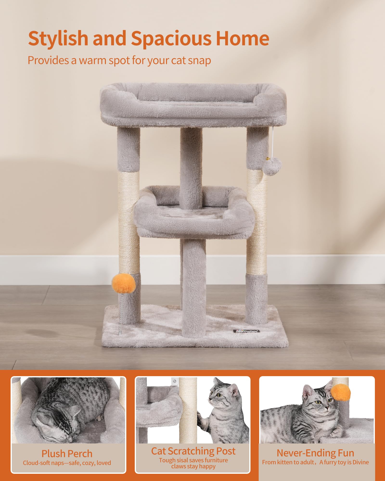 FourFurPets Cat Tree anti-tip kit enhances stability during vigorous play.