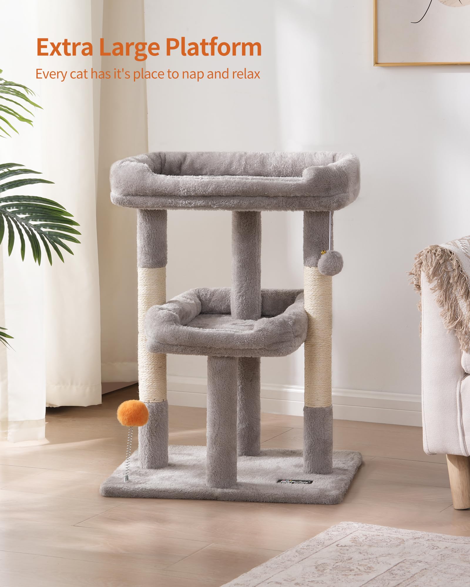 FourFurPets Cat Tree sisal post promotes natural scratching while protecting furniture.